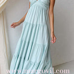 Margovil V Neck Ruffle Trim Tiered Sleeveless Linen Maxi Dress (2 Colors)