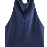 Chic Halter Cowl Neck Sleeveless Satin Top