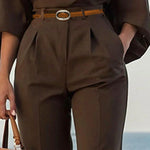 High Waisted Loose Pleated Solid Color Split-Joint Pants Trousers