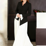 Elasticated Waist Flared Sleeves Asymmetric Belted Buttoned Contrast Color Split-Joint Stand Collar Blouses&Shirts Tops