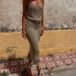 Hollow Suspenders Sleeveless Top Drawstring Tassel Hem Skirt Two-piece Set