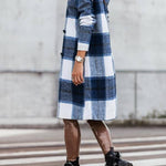 Women's Mid Length Double Breasted Plaid Print Woolen Coat