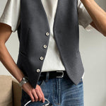 Solid ColorTwo-piece Slim Fit Sleeveless Vest Wide Leg Pants Set