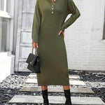 Sweater Maxi Dress Long Sleeve Button V Neck Knitted Dresses Oversized Loose Fashion Streetwear