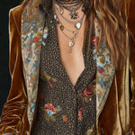 Vintage Lapel Polyester Velvet Floral Print Patchwork Blazer
