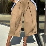 Loose Wide Leg Pleated Pockets Solid Color Pants