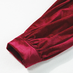 Racing Red Velvet Buttoned Puff Sleeve V Neck Split Midi Dress