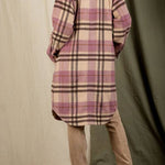 Plaid print drop shoulder overcoat