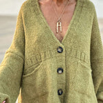Solid Color Loose Long Sleeve V-neck Pocket Knitted Sweater Cardigan