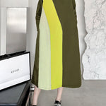 Long Sleeves Loose Asymmetric Buttoned Contrast Color Split-Joint Lapel Midi Dresses Shirt Dress