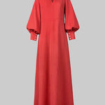 Long Sleeves Loose Buttoned Hollow Solid Color Split-Joint Round-Neck Maxi Dresses