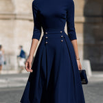 Structured Waist Button-Detail Midi Dress