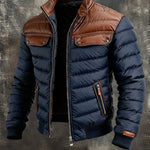 Brianna | Navy Quilted Jacket Featuring Leather Accents