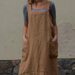 Nadorine Women's Cross Back Apron with Pockets Pinafore Dress