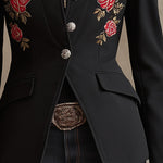 Stand Collar Single-breasted Rose Embroidered Woolen Blazer