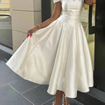 Short Sleeves Solid Color V-Neck Midi Dresses