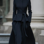 Long Sleeves Solid Color Tied Waist Mock Neck Outerwear
