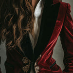 Elegant Black Collar Gold Luxury Embroidered Velvet Blazer