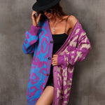 Leopard Stitching Sweater Knit Sweater Cardigan
