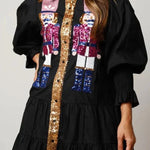 Nutcracker Sequined Button Down Long Sleeve Mini Dress