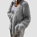 Fuzzy V Neck Loose Cardigan Sweater