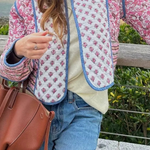 Printed Reversible Quilted Cardigan Jacket with Color Matching Small Cotton-padded Jacket