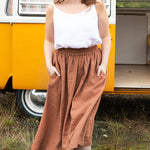 Elastic Waist Cotton Linen Big Swing A-line Skirt