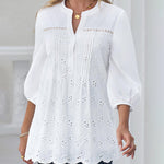 Nadorine Lace Crochet V Neck Half Sleeve Embroidery Button Down Blouses Casual Shirts