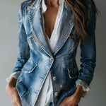 Vintage Effortless Tailoring Washed Denim Blazer