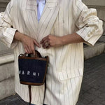 Nadorine Casual Stripe Blazer Long Sleeve Lapel Work Office Jacket