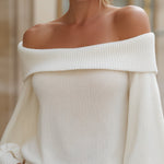 Off-Shoulder Knit Sweater With Folded Collar