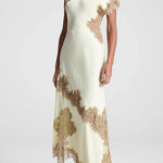 Paris Dream Satin Lace Trim Irregular Design Drape Maxi Dress
