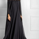 Batwing Sleeves Loose Jacquard See-Through Solid Color Split-Joint Three-Dimensional Flower Round-Neck Maxi Dresses