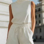 Minimalist Turtleneck Vest & Drawstring Short Set