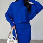 Nadorine Women's Casual Two Pieces Sets Turtleneck Sweater and Mini Skirt Suits