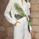 Long Sleeves Buttoned Leaves Print Lapel Blouses&Shirts Tops