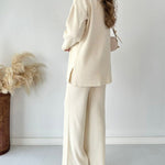 Women's Two Piece Sets Casual Loose Knitted Long Sleeve Sweater + Wide Leg Pants