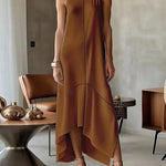Sleeveless Split-Joint Split-Side High Neck Maxi Dresses