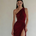 Women's Elegant Dark Red Stretchy Knit Sleeveless Long Dress