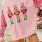 Christmas Casual Loose Round Neck Sequined Sleeve Sweatshirt