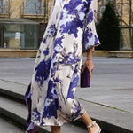 Satin Floral Print V-neck Casual Midi Dress