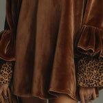 Velvet Leopard Cuff Flounce Sleeve Mini Dress