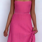 Women's Tube Top Slim High Waist Sling Knitted Dress Seaside Vacation Pleated Long Skirt