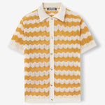 KZZ Men's Retro Hong Kong Style Wavy Open-Knit Polo Shirt