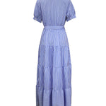 Loose Short Sleeves Striped Lapel Maxi Dresses
