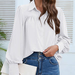 Nadorine V Neck Button Down Shirts Long Sleeve Collared Blouses Tops
