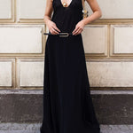 Loose Sleeveless Belted See-Through Solid Color Halter-Neck Maxi Dresses