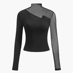 Long Sleeves Skinny Asymmetric Solid Color Split-Joint High Neck T-Shirts Tops
