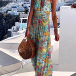 Round Neck Drawstring Print Dress