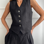 Solid Color Two-piece Slim Fit Sleeveless Vest Casual Wide Leg Pants Set